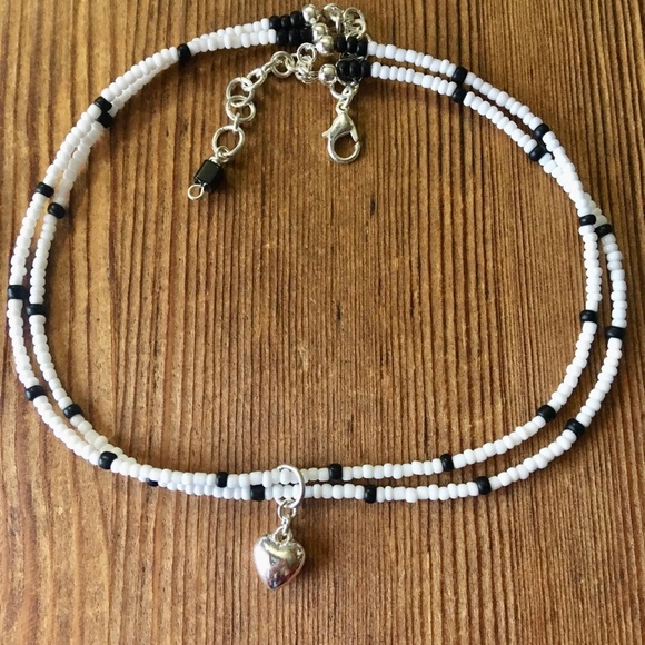 Ladies Black and Whited Beaded Necklace,  Handmade Ladies Necklace,  Jew… - Picture 7 of 8